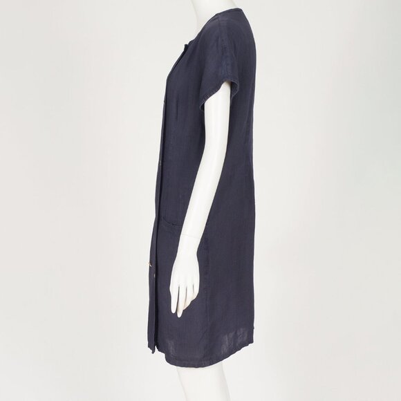 Genny 1980s Vintage Italian Navy Linen Double-Breasted Shift Dress Sz M L - Picture 4 of 7